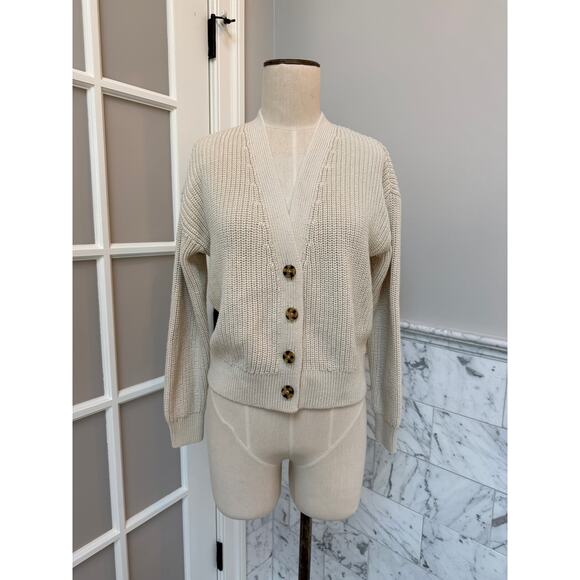 Gap Classic Shaker Stitch Cotton Chino Cardigan Off-White Cream Size XS - Picture 2 of 4